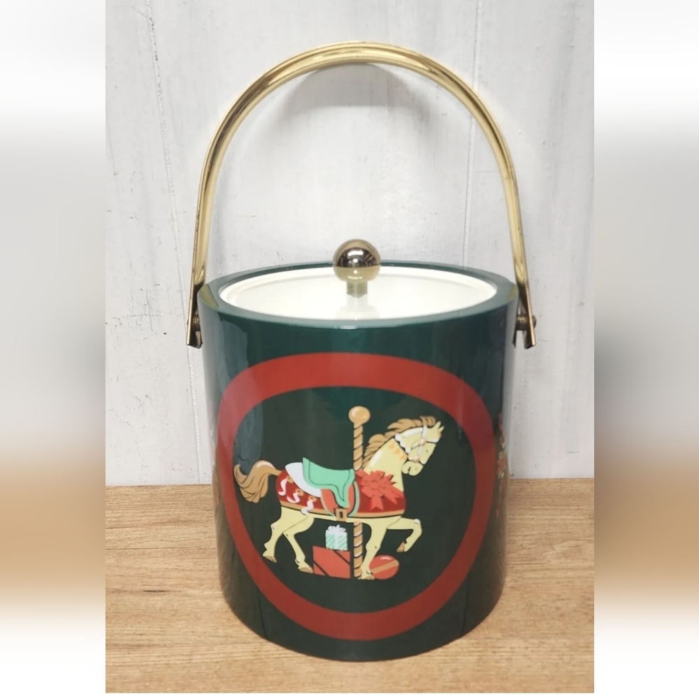Vintage Ice Bucket Carousel Horse Horses Morgan Bucket Brigade USA Christmas EUC